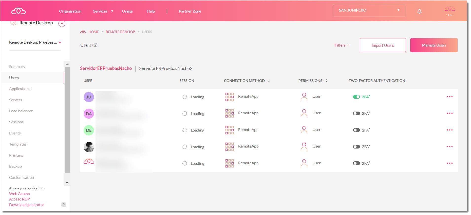 You will now see your registered users on your Remote Desktop subscription