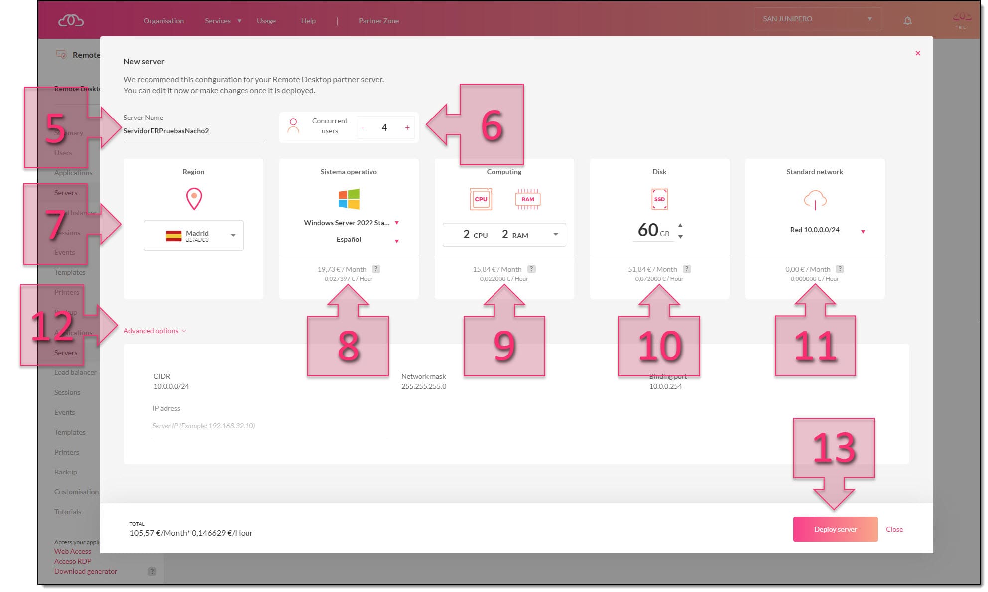 Étape 1 : Fournir les caractéristiques du nouveau serveur de Bureau à distance