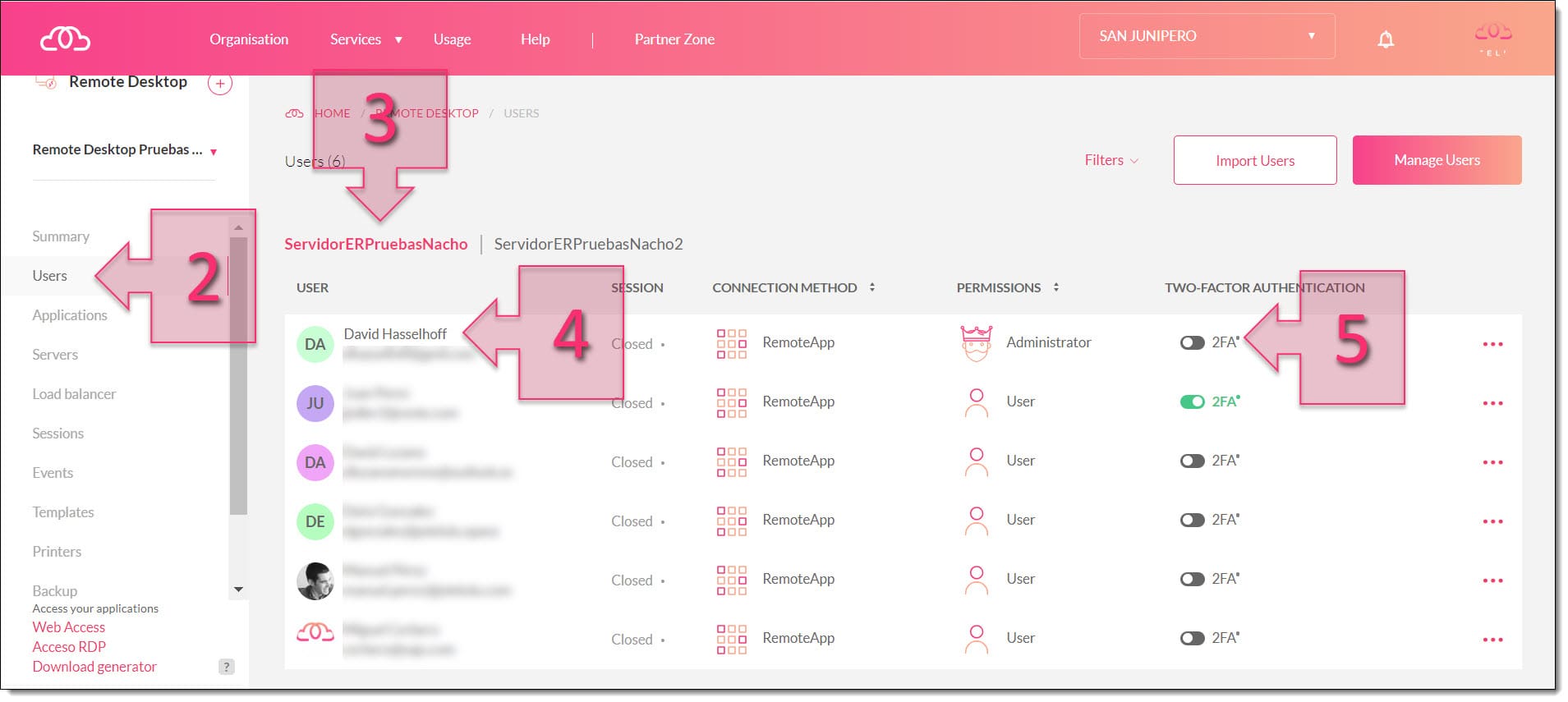 Click on the 2FA toggle switch for your desired user