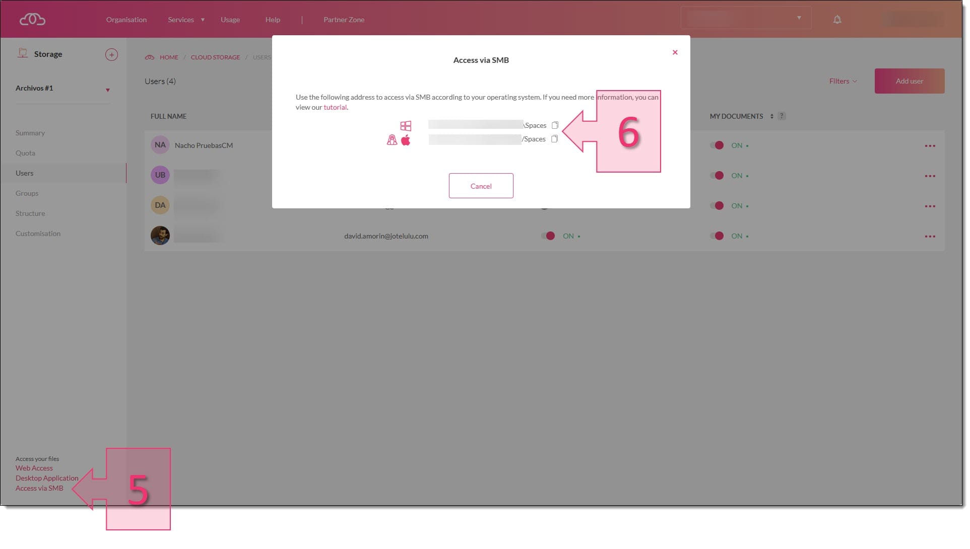 Imagen. Acceso a la dirección de los datos de conexión para el SMB