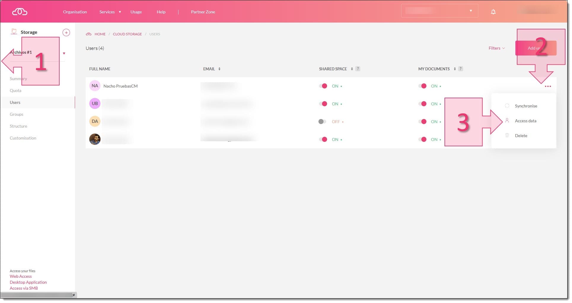 Imagen. Acceso a los datos de conexión del usuario para el SMB