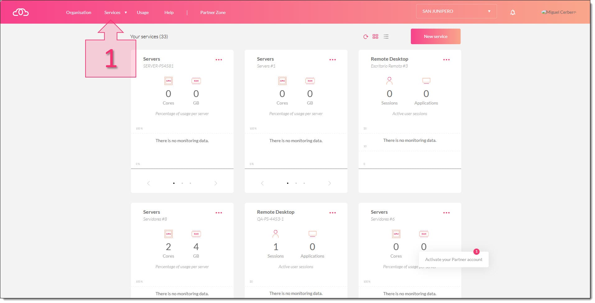 Step 1 - Open the Services menu to deploy DRaaS