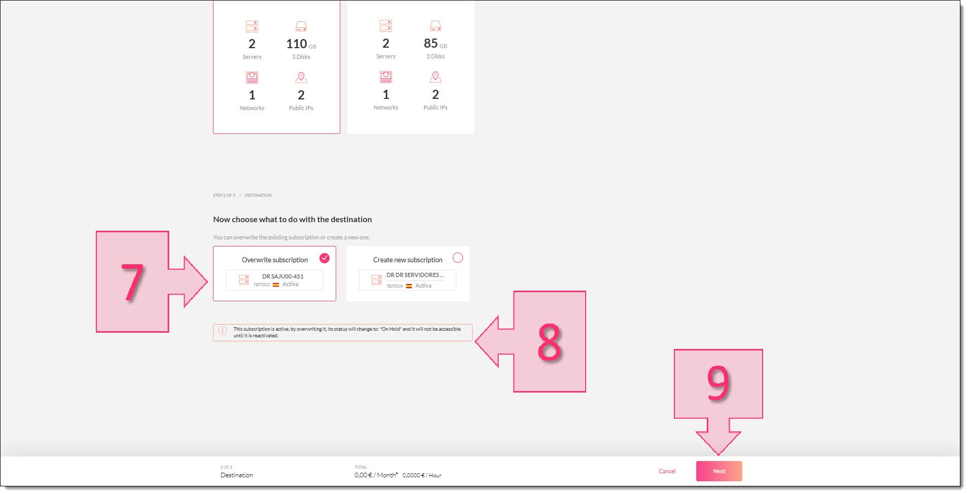 Select whether to overwrite your existing DR subscription or create a new one