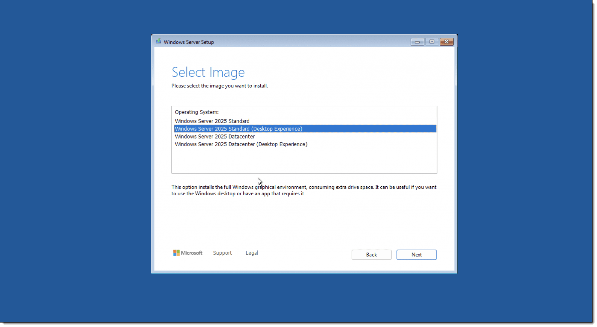 Imagen. Pantalla de instalación de Windows Server 2025