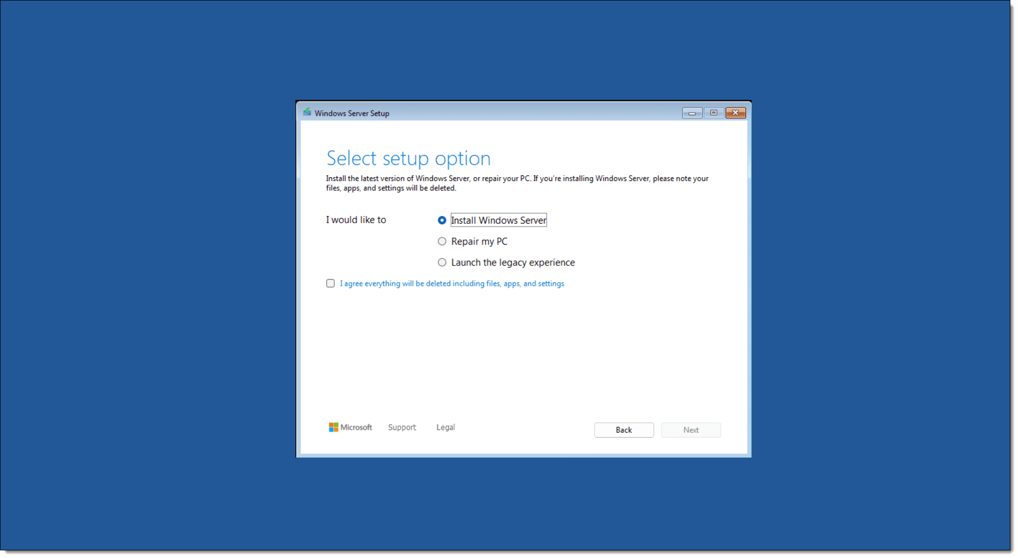 Imagen. Pantalla de reparación e instalación de Windows Server 2025