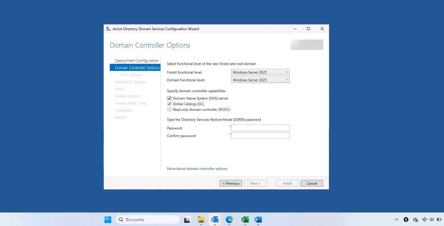 Imagen. Pantalla durante la instalación del rol de AD DS en Windows Server 2025