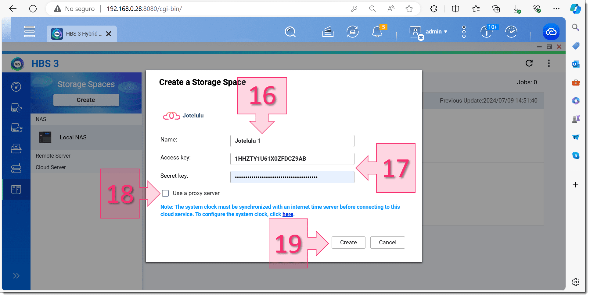 Paso 2. Facilitamos los datos del Storage Space