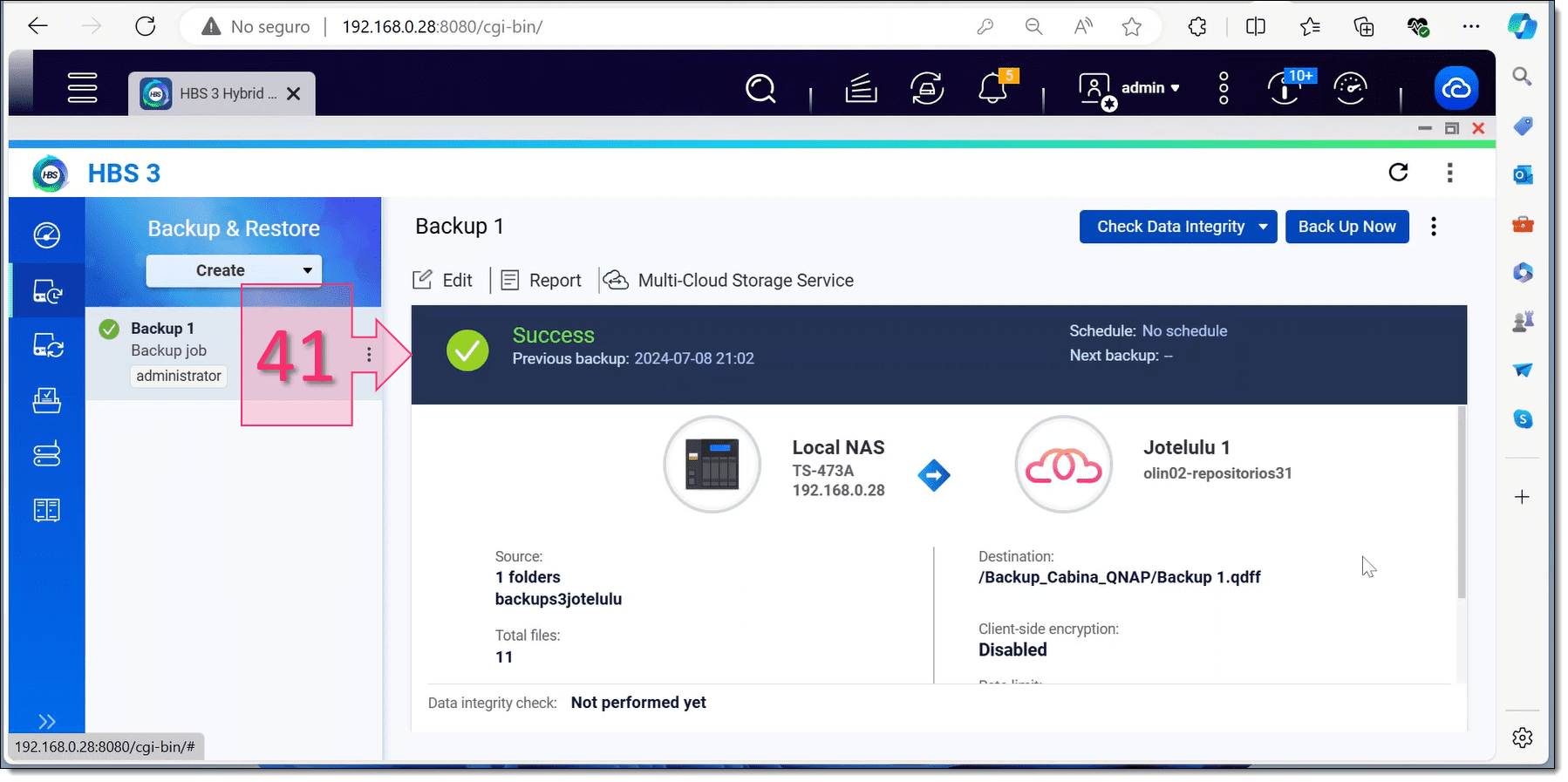 Paso 3. Comprobamos que se ha hecho correctamente el backup