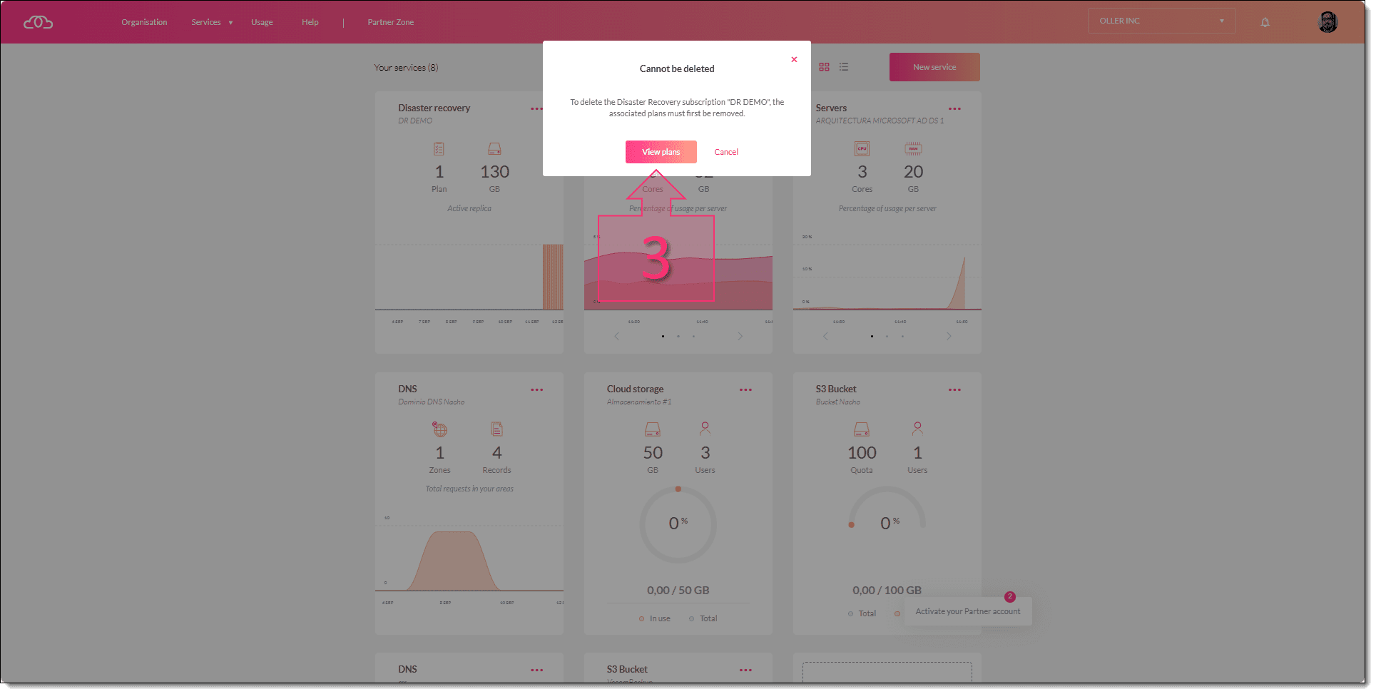 Paso 1. Se muestra un error en el borrado