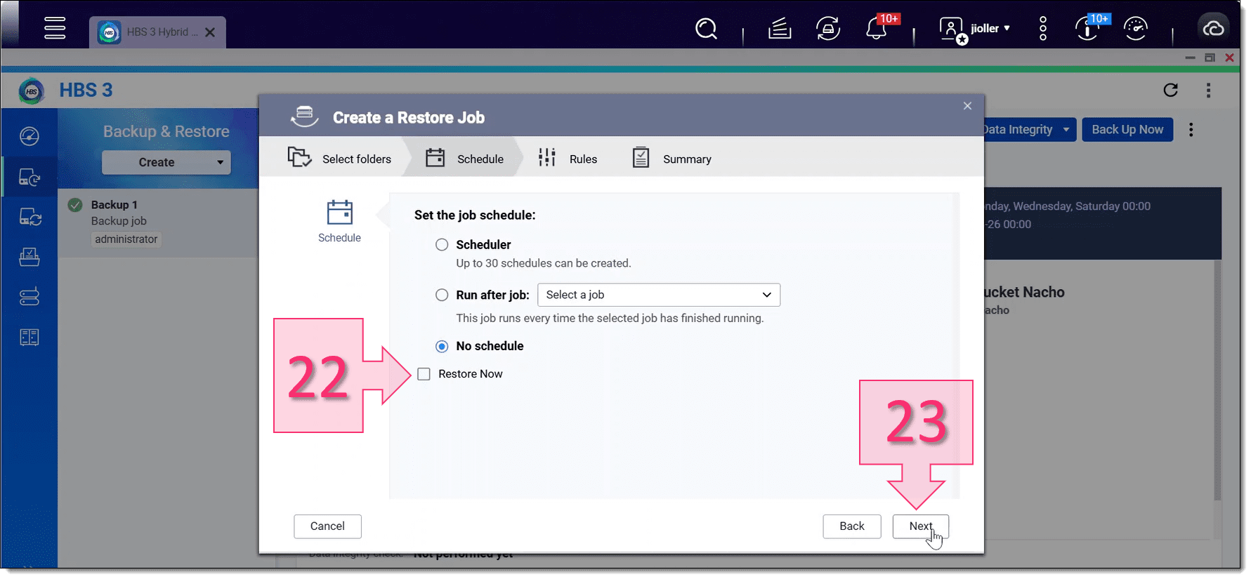 Paso 1. Seleccionamos las opciones de programación de la recuperación