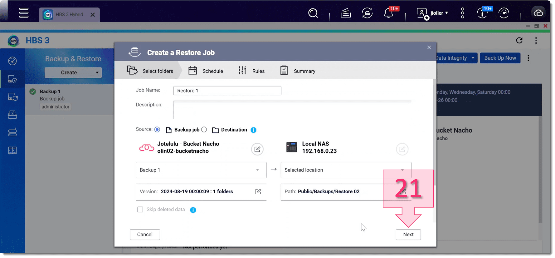 Paso 1. Seleccionamos las rutas donde se van a recuperar en la QNAP (Parte 3)