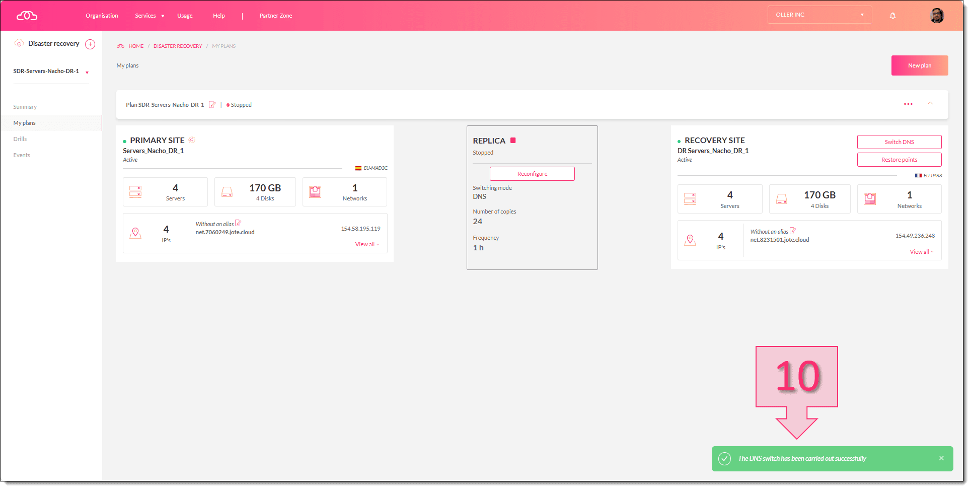 Forma 2. Se muestra el mensaje de que se ha hecho el switch DNS