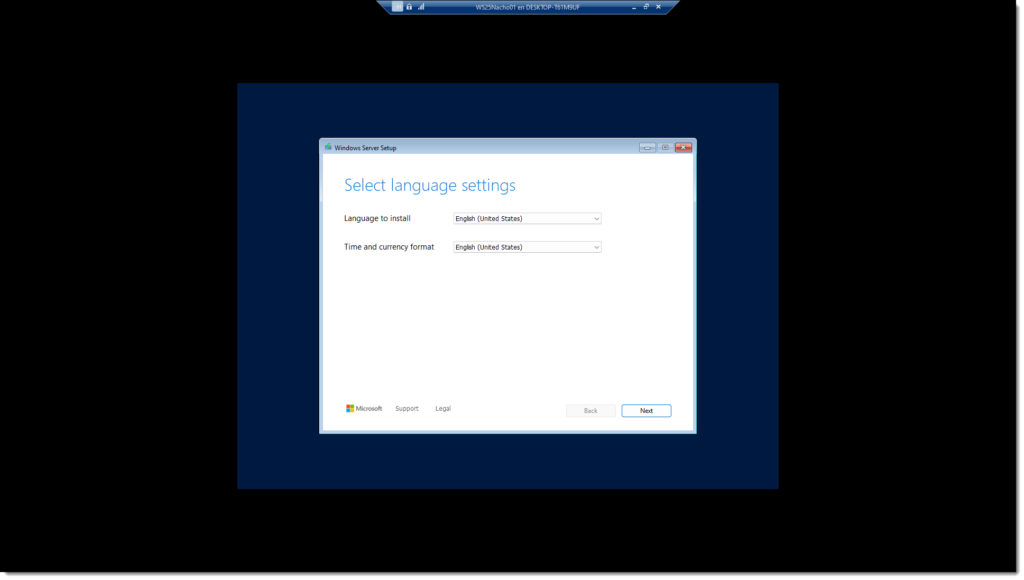 Damos siguiente desde la ventana de idioma de la instalación de Windows